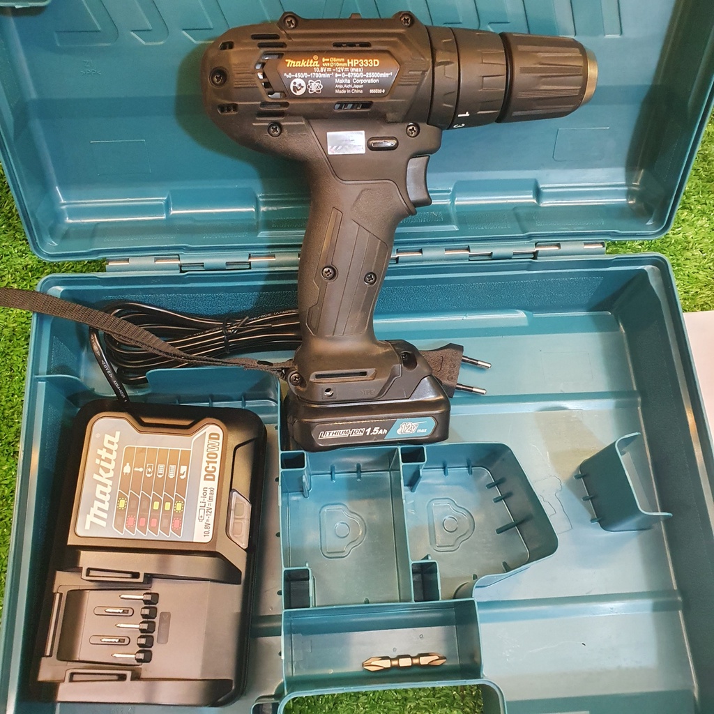 Máy khoan búa và vặn vít dùng pin  Makita HP333DWYB Bô 2 pin 1 pin và thân máy