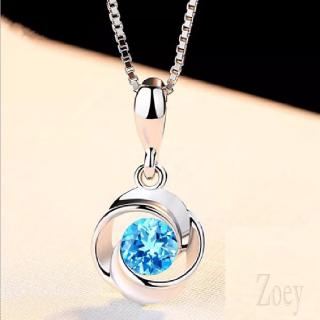 Mặt dây chuyền hình cỏ 4 lá đính đá zircon xanh dương phong cách cổ điển