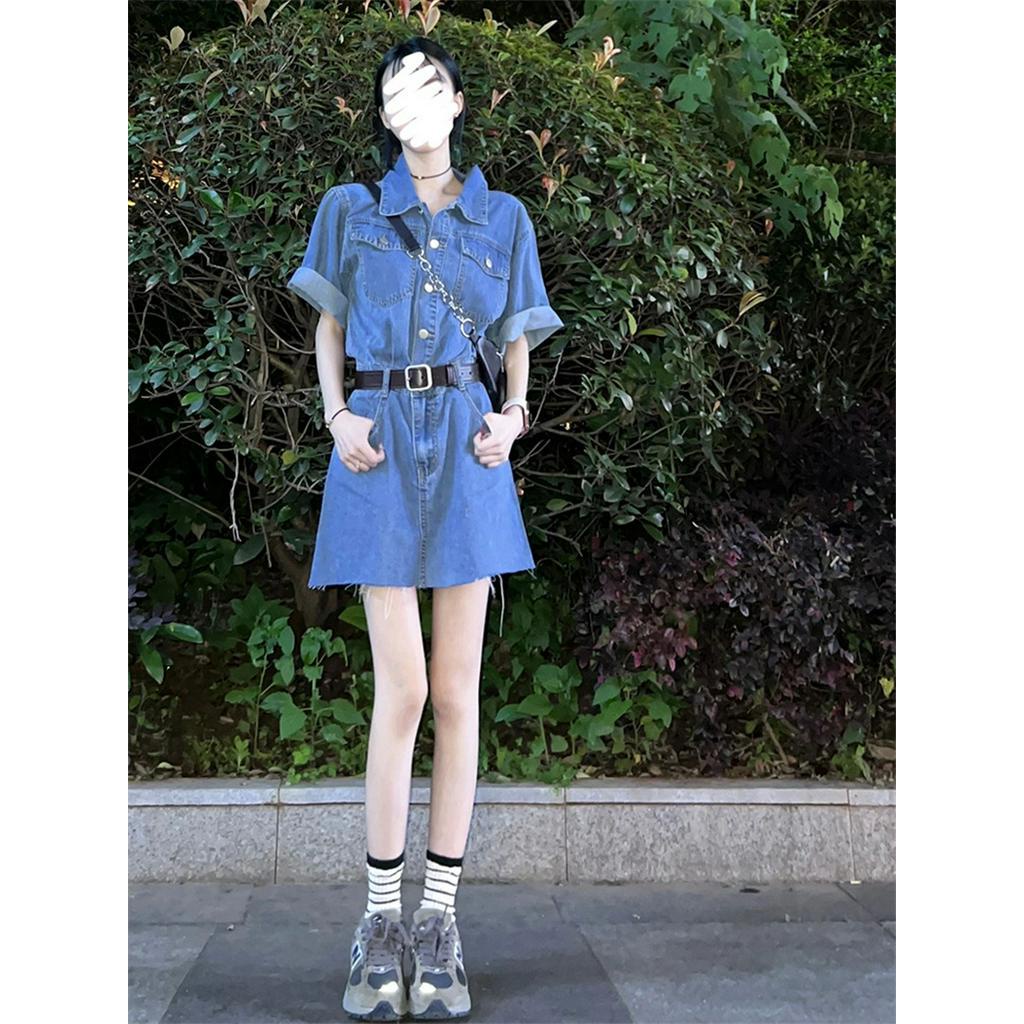 Đầm Denim Dáng Ôm Màu Xanh Dương Phong Cách Pháp Thời Trang Xuân Hè 62689