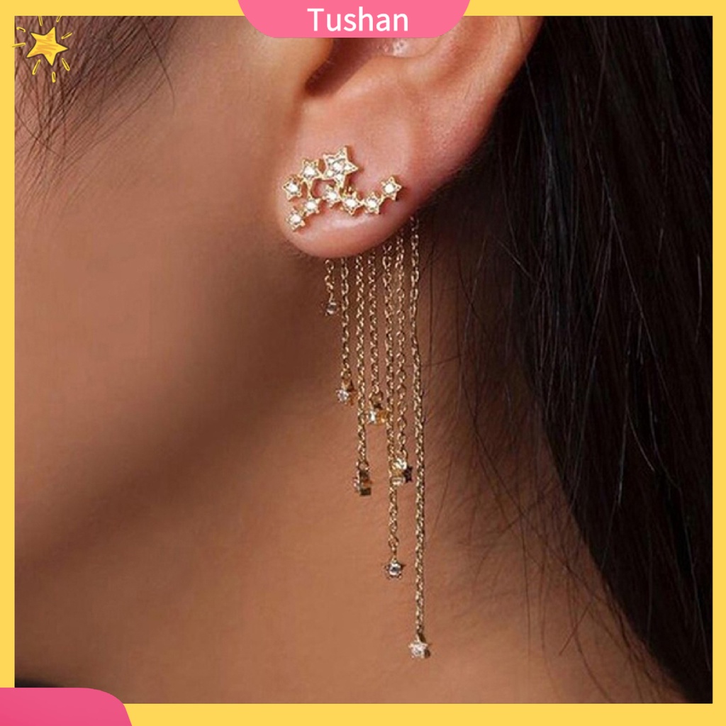 Khuyên tai chuỗi hình ngôi sao đính đá long lanh xinh xắn