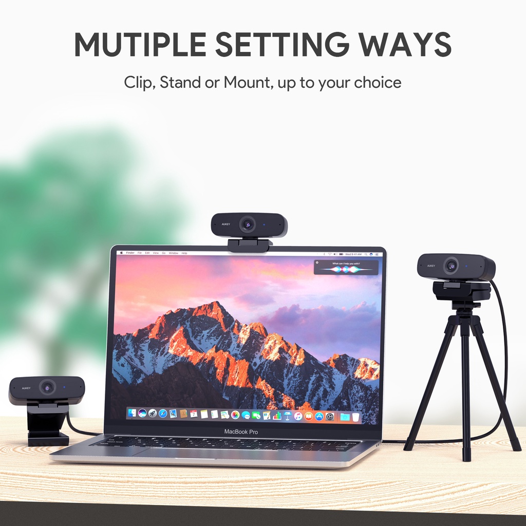 Webcam máy tính AUKEY PC-W3 Có 2 Mic Chống Ồn 1080P FHD 5m tự động lấy nét cho Windows XP / Mac OS 10.6 / Android