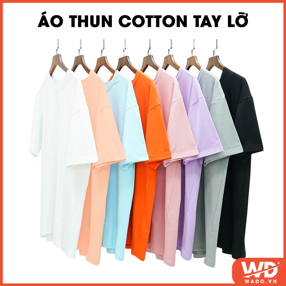 Áo phông trơn unisex tay lỡ, áo thun tay lỡ nam nữ form rộng chất cotton mềm mịn 8 màu để chọn