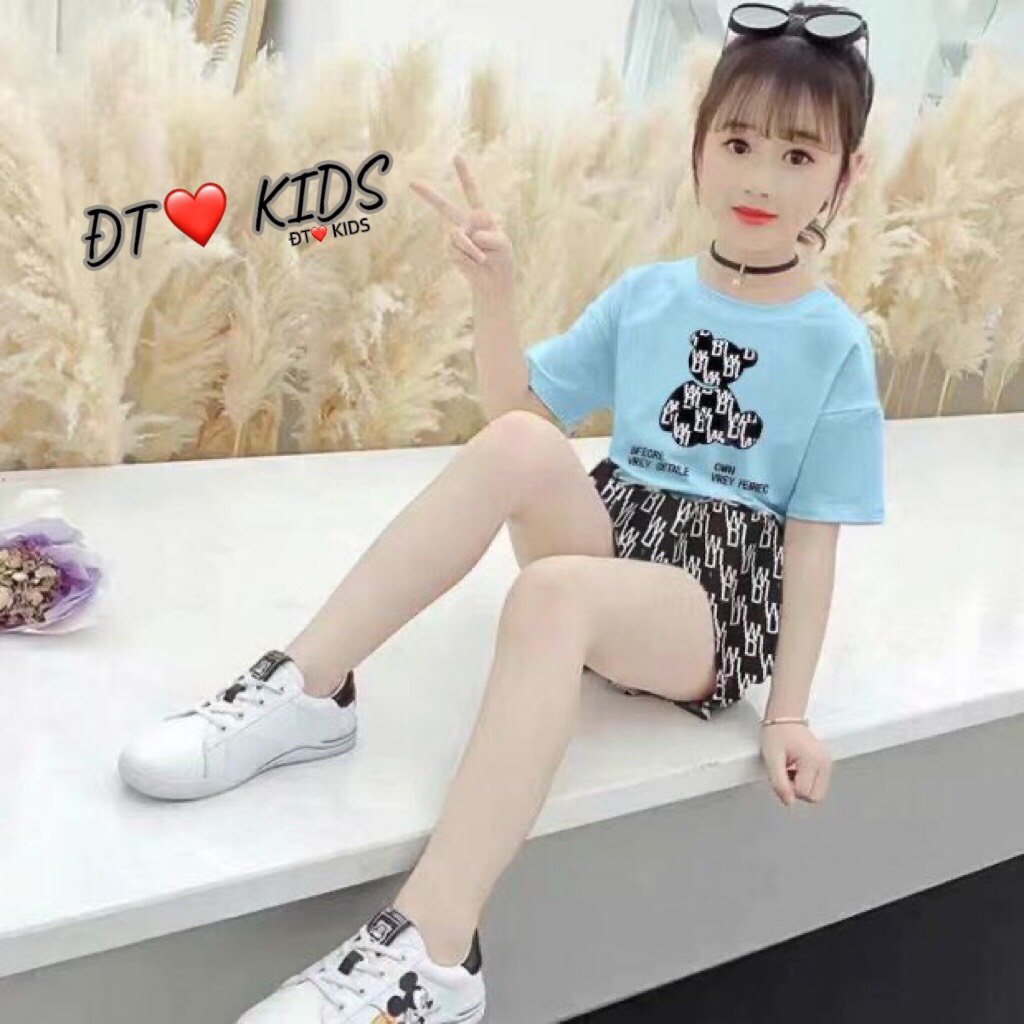Bộ hè cho bé, Bộ cộc tay chất cotton gấu IDW 4 màu xinh xắn cho bé gái bé trai
