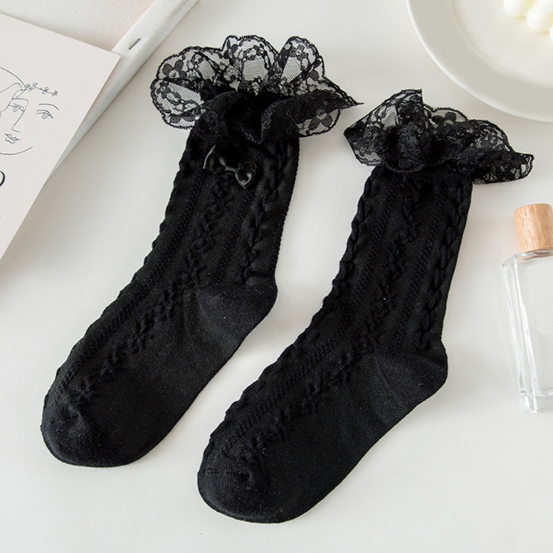 Đôi Vớ Bằng Vải Cotton Dệt Kim Phối Ren Đính Nơ Phong Cách Lolita Thời Trang Mùa Hè Cho Nữ