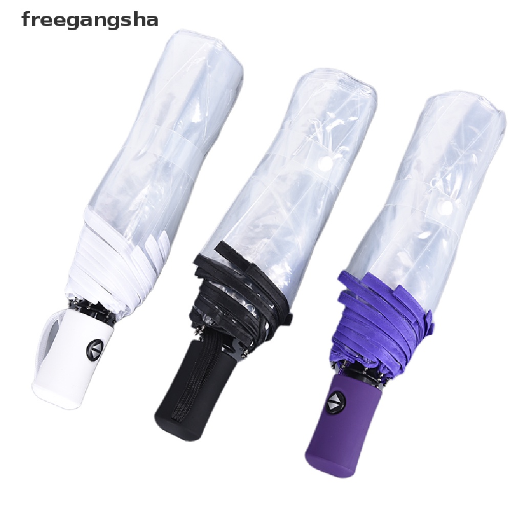 [FREG] Automatic Open Close Fold Windproof Umbrella Compact Rain Transparent Clear FDH