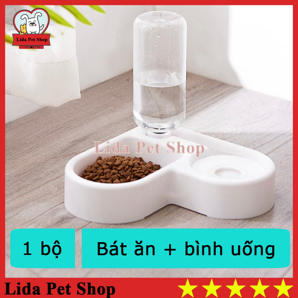 Bát ăn kết hợp bình uống nước tự động cho chó mèo hình chữ L - Lida Pet Shop