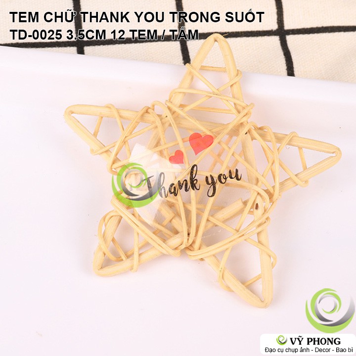 TEM DÁN STICKER TRONG SUỐT CHỮ THANK YOU TRONG SUỐT TRANG TRÍ BAO BÌ TÚI HỘP QUÀ TẶNG TD-0025