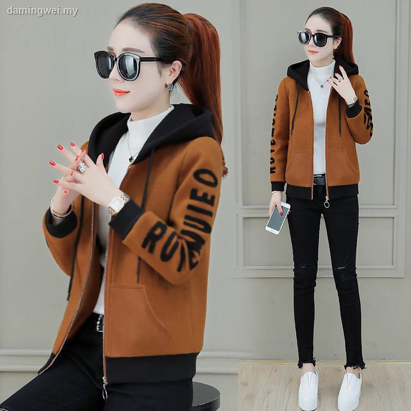 Plus Áo Sweater Có Mũ Trùm Dáng Rộng Ngắn Phối Nhung Giữ Ấm Thời Trang Xuân Thu Cho Nữ 2021