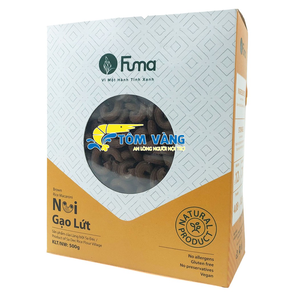 Nui Cao Cấp Fuma - Nui Gạo Lứt/Khoai Lang/Gạo Trắng/Ngũ Sắc (Hộp 500gr ) - Tôm Vàng