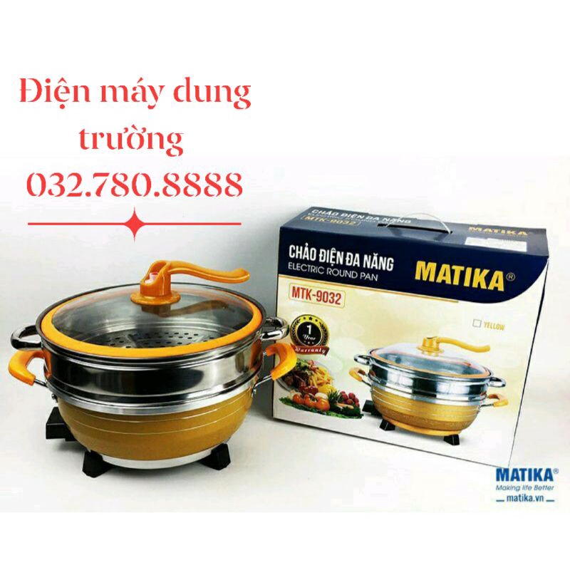 Chảo điện đa năng MATIKA. MTK-9032 có hấp màu vàng và màu đen