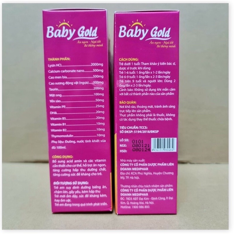 Siro Baby Gold / Siro Pediababy Kid - hỗ trợ tiêu hóa cho bé ăn ngon ngủ tốt - tăng cường đề kháng - Hộp 20 ống - SGP