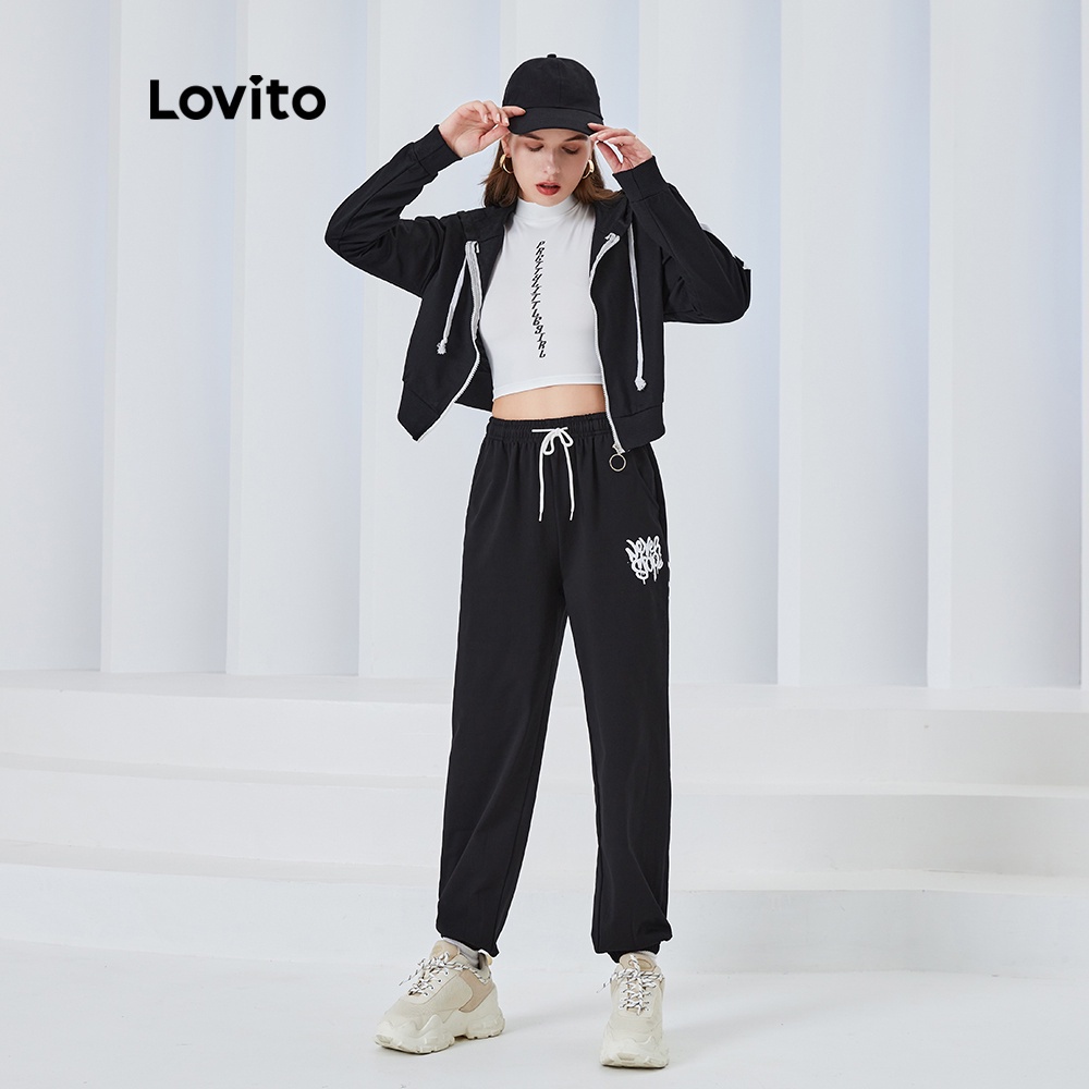 Áo khoác thể thao Lovito L04185 viền tương phản phối dây khóa kéo thời trang