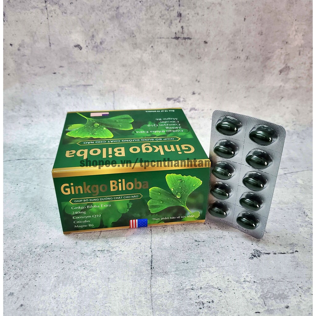 [Xanh] Viên uống bổ não GINKGO BILOBA 240mg giúp tăng cường trí nhớ, tăng tuần hoàn máu não, ngừa tai biến – HỘP 100v