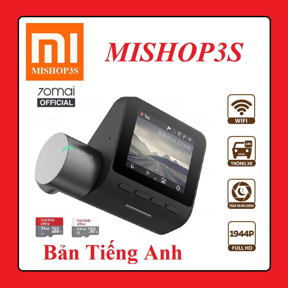 Camera hành trình ô tô 70Mai Pro Full HD - Kèm thẻ nhớ Class 10 - Bản Tiếng Anh