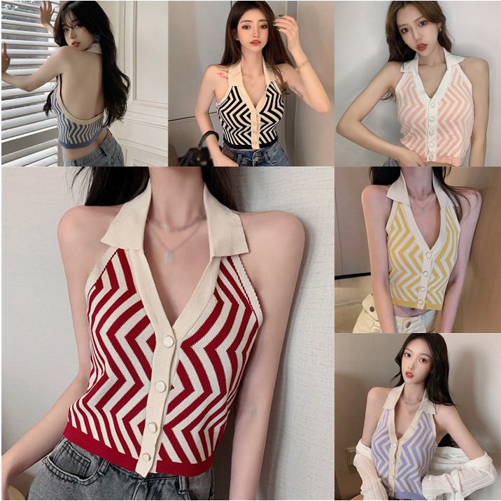 Áo Nữ Không Tay Họa Tiết Sọc Thời Trang Quyến Rũ