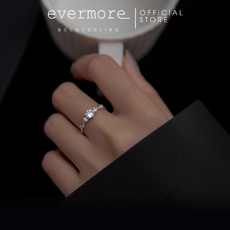 Nhẫn bạc Ý 925 đính đá 5 ly Cinderella EVERMORE thanh lịch, cổ điển - N025