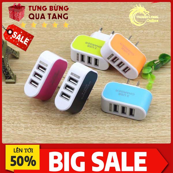 Củ Sạc 3 Cổng Usb Sạc Điện Thoại Có Nhiều Màu, Nhỏ Gọn, Tiện Dụng