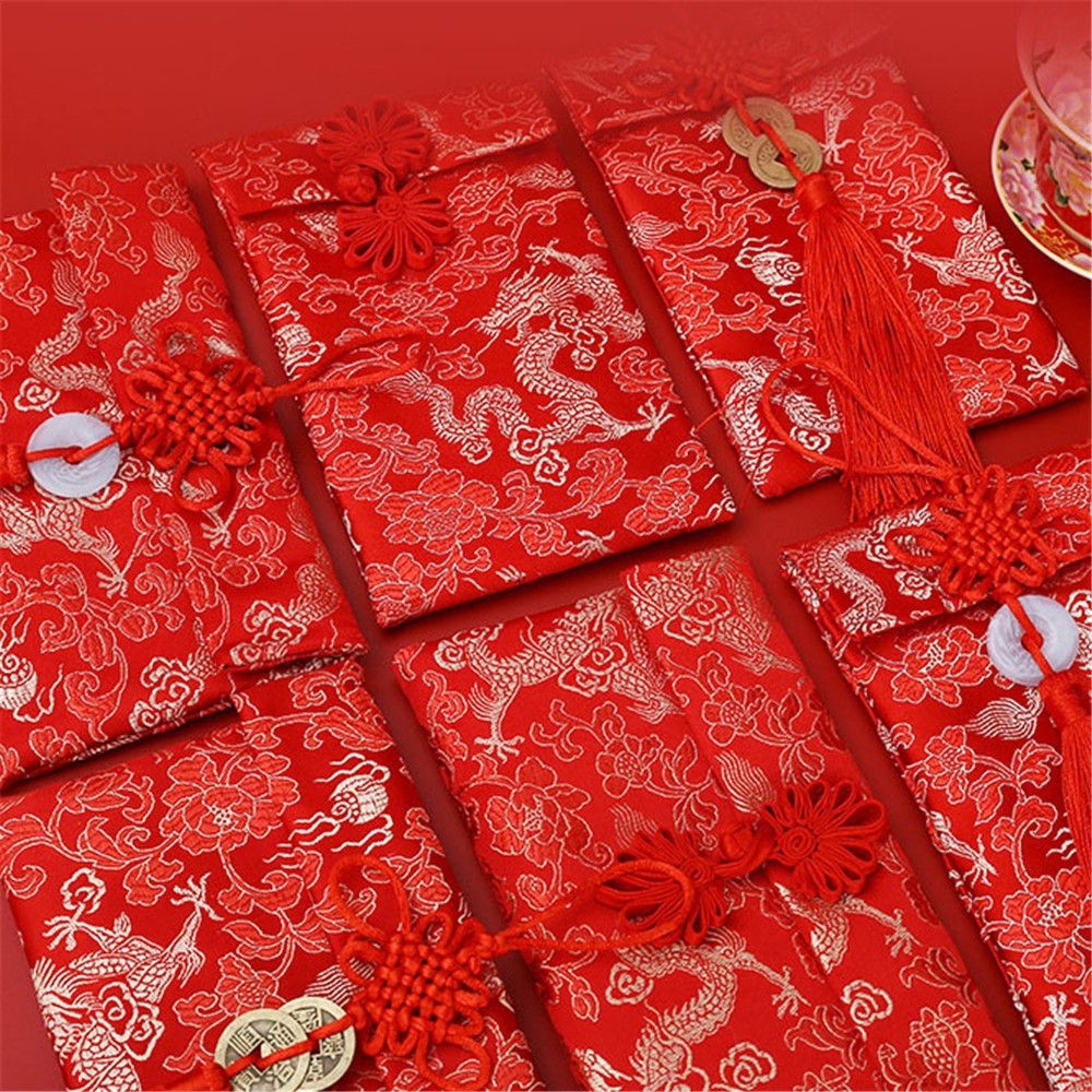 [COD] New Year Chinese Style Cloth Embroidered Jade Knot Vertical Red Envelope