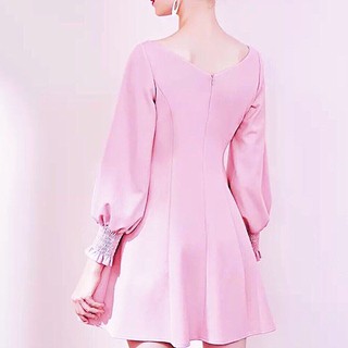 Đầm hồng cổ V tay dài v2 (kèm hình thật)