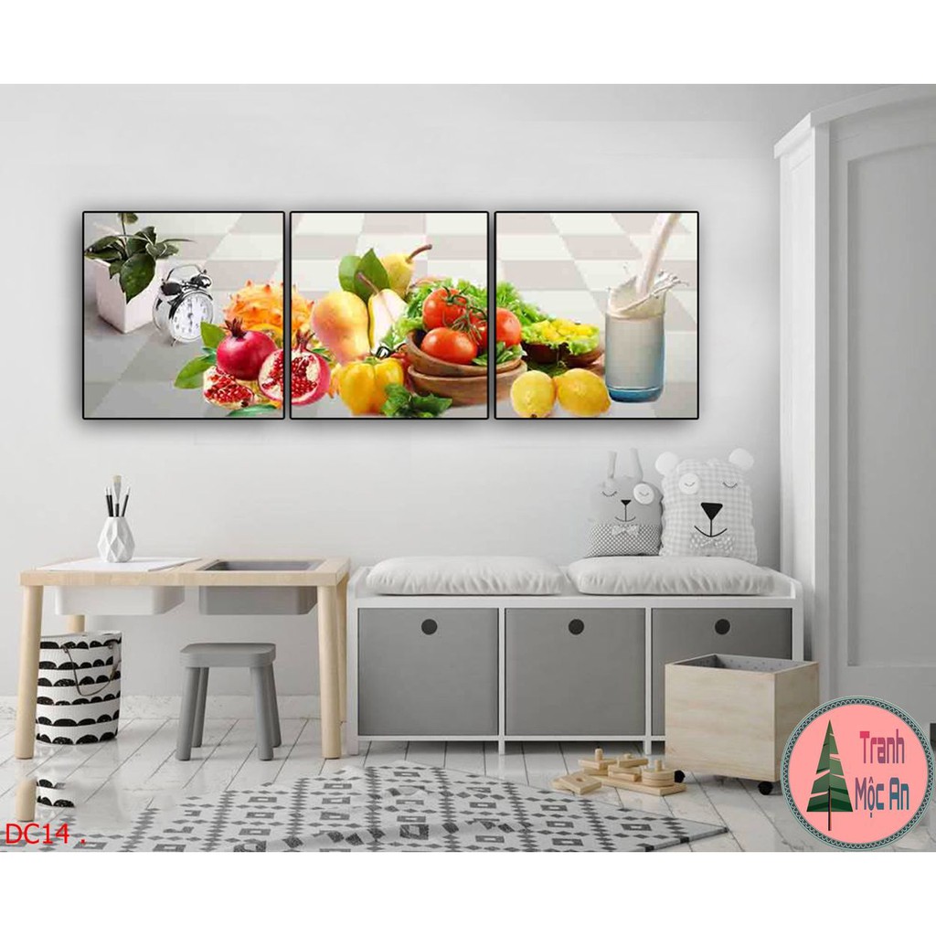 XẢ KHO Bộ 3 Tranh treo bếp - Tranh tráng gương treo tường trang trí phòng bếp cực kỳ ấm cúng