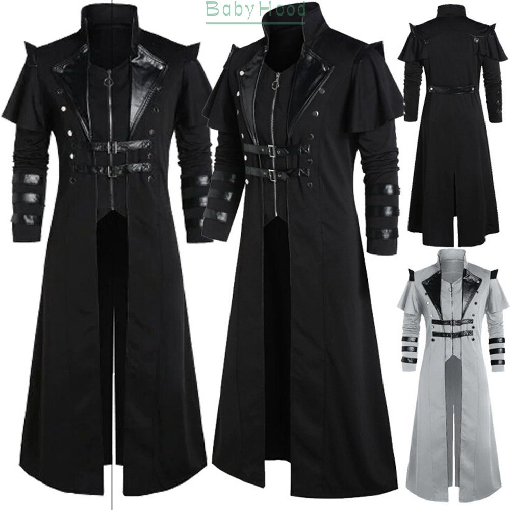Mens Pirate Costume Fashion Black Gothic Steampunk Assassin Jacket Cosplay#BBHOOD