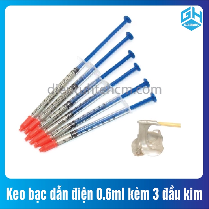 Keo dẫn điện bạc chuyên dùng 0.6ml kèm 3 đầu kim, Sơn Dính, Cho Bảng Mạch Điện Tử Sửa Chữa PCB