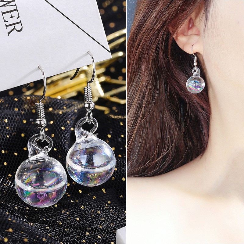 FREESHIP 50K⚡ Bông Tai Bạc Nữ ⚡ - BÔNG Tai Hình Tròn Bóng Nước Trong Suốt Cực Xinh