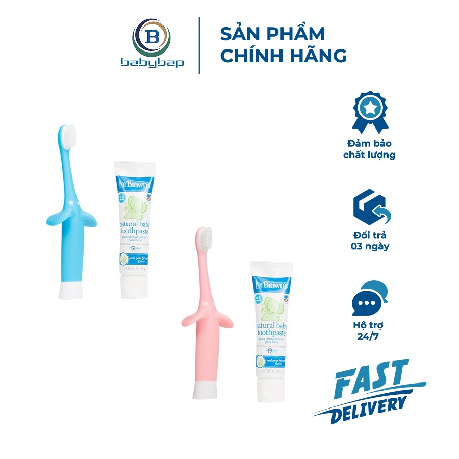 Combo Bàn Chải Đánh Răng _ Kem Đánh Răng Vị Táo Cho Trẻ Từ 0-3 Tuổi Dr Brown_s