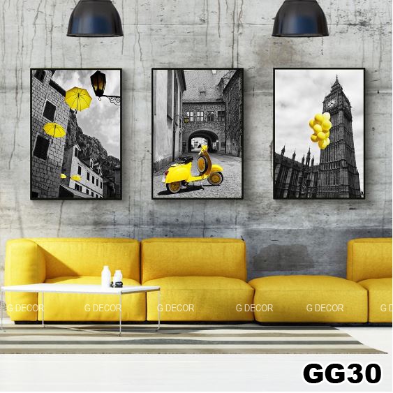 Tranh treo tường canvas 3 bức phong cách hiện đại Bắc Âu 195, tranh decor trang trí phòng khách, phòng ngủ, phòng ngủ