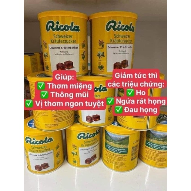 Kẹo ngậm ho thảo dược khàn giọng Ricola của Đức hộp 250g