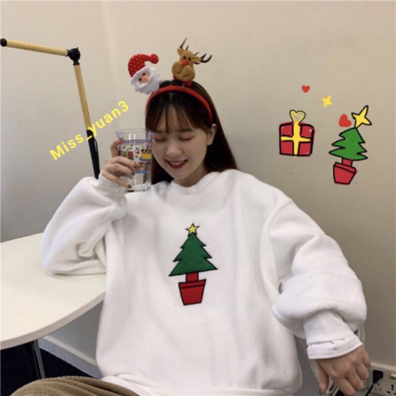 Sweater nữ - Áo sweater ulzzang thêu hình giáng sinh | BigBuy360 - bigbuy360.vn