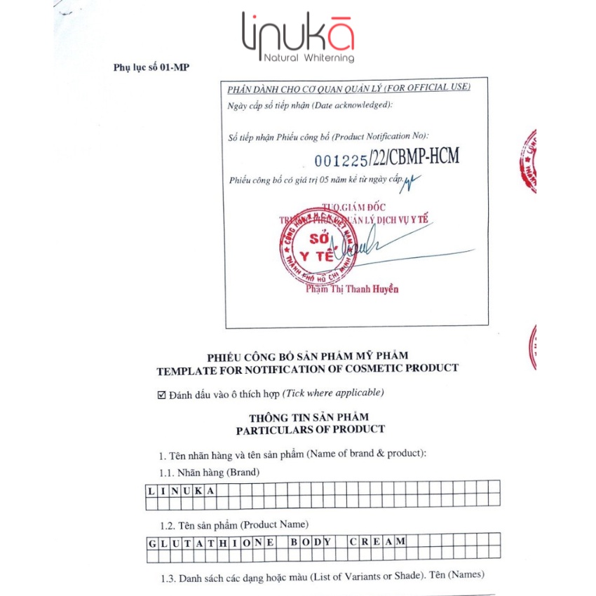 Kem dưỡng trắng da body LINUKA 150g giúp dưỡng ẩm trắng sáng phù hợp cho mọi loại da.