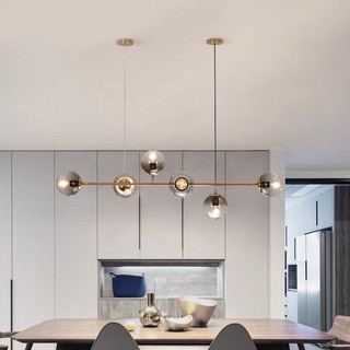 Đèn thả bàn ăn, đèn trang trí thân mạ vàng 6 chao hổ phách phong cách Bắc Âu - phong cách Nordic HL 323-6