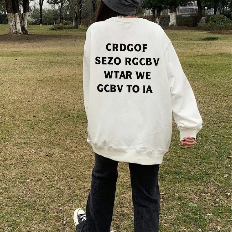 Áo sweater SELVZE cổ tròn dáng rộng in họa tiết phong cách retro đường phố thời trang cá tính cho nữ