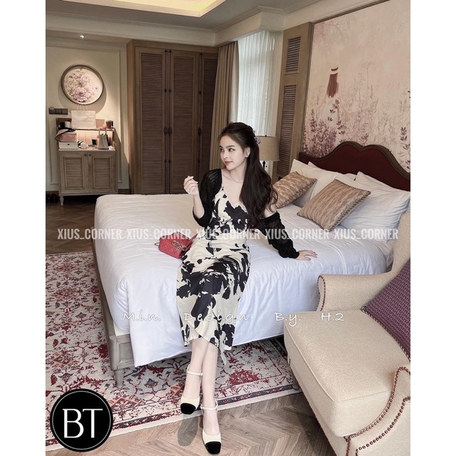 [ 𝐅𝐑𝐄𝐄 𝐒𝐇𝐈𝐏 ] SÉT VÁY 2 DÂY HOA MIX CADIGAN ĐEN SIÊU HÓT VÁY HOA THÔ LỤA