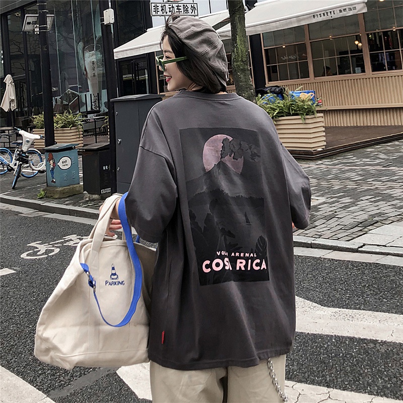Áo Thun Tay Ngắn Dáng Rộng Phong Cách Harajuku 2021 Cá Tính Cho Nam