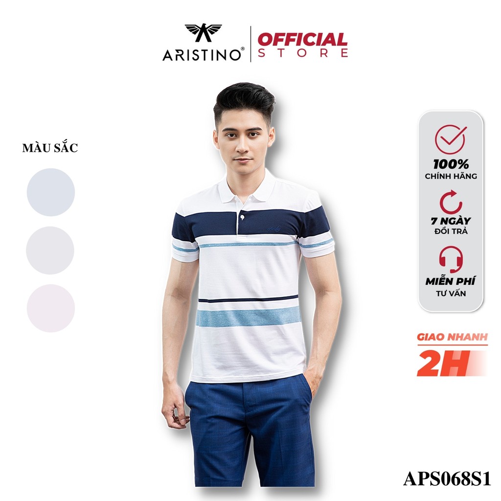 Áo Thun Polo Nam ARISTINO Cổ Bẻ Cao Cấp Màu Trắng Kẻ Ngang Ôm Nhẹ APS068S1