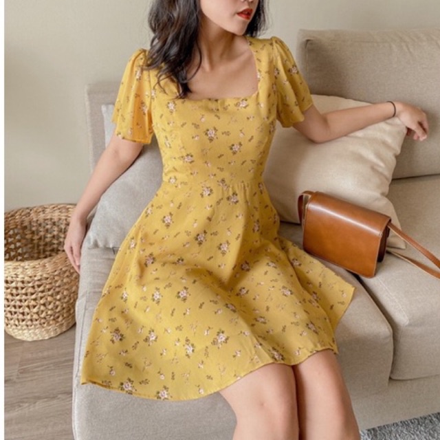 Đầm LISA - đầm cổ vuông tơ pháp