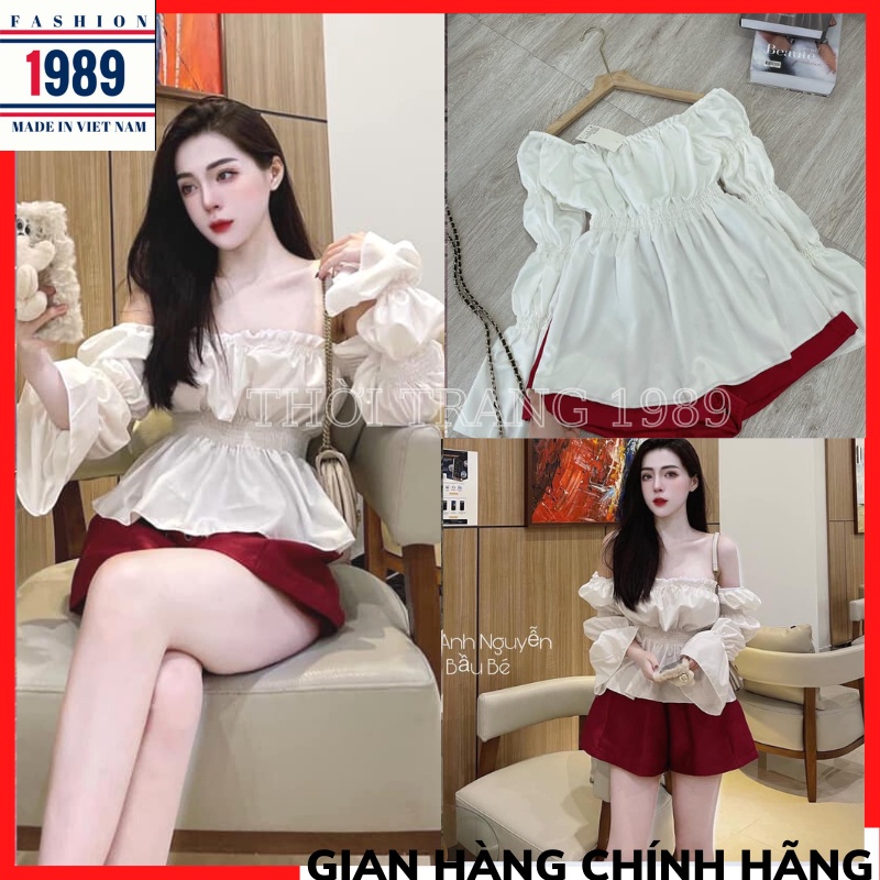 Set Áo Thô Trễ Vai Mix Quần Tacta Đỏ Siêu Xinh Có Ảnh Thật THỜI TRANG1989 áo trễ vai tay bồng ULZZANG hàn quốc nữ