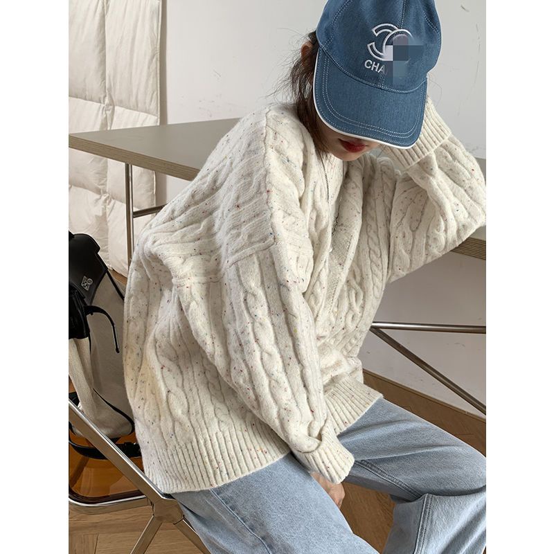 Áo Sweater Dệt Kim Chui Đầu Dáng Rộng Phối Dây Cáp Kiểu Hàn Quốc Thời Trang Mùa Đông 2022