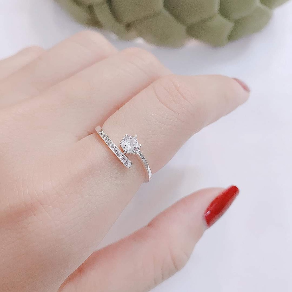 Nhẫn bạc Nhẫn một hàng đá Van Jewelry V10013 vòng đuôi đá free size