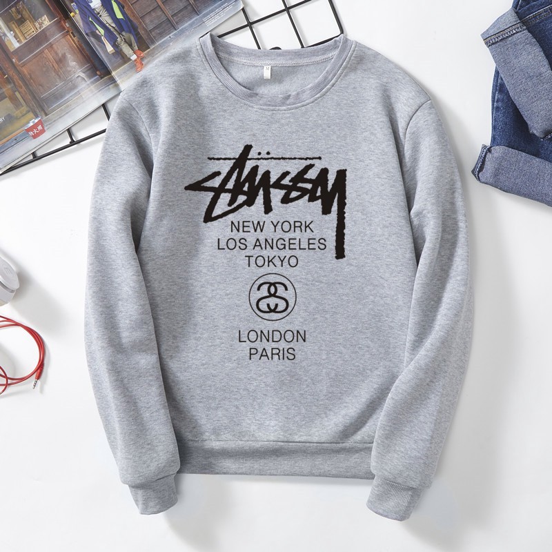 Stussy Áo Sweater Tay Dài Cổ Tròn Dáng Rộng Lót Nhung Thời Trang Cho Cặp Đôi | BigBuy360 - bigbuy360.vn