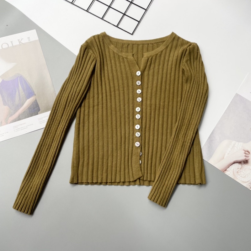 Áo Khoác Cardigan Nữ Cổ Tròn Phối Cúc Lấp Lánh Chất Len Đũa Co Dãn Tốt Êm Mềm Mại - M21110