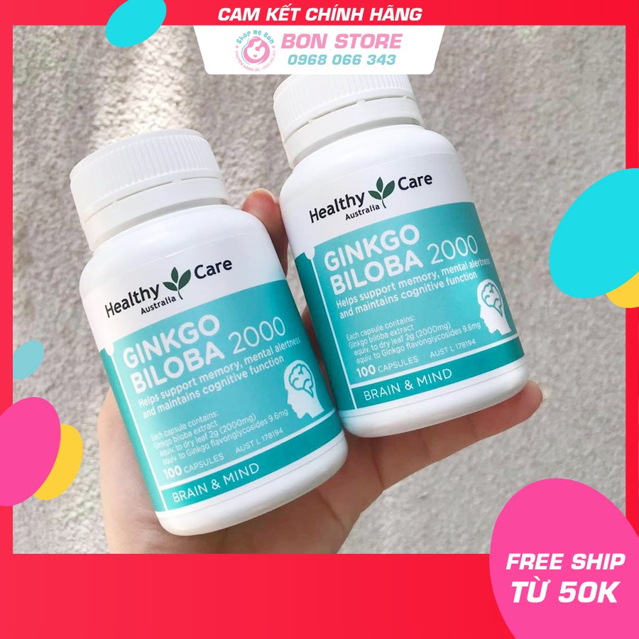 [CHÍNH HÃNG] Bổ Não Ginkgo Biloba 2000 Healthy Care 100 viên - Xuất xứ Úc