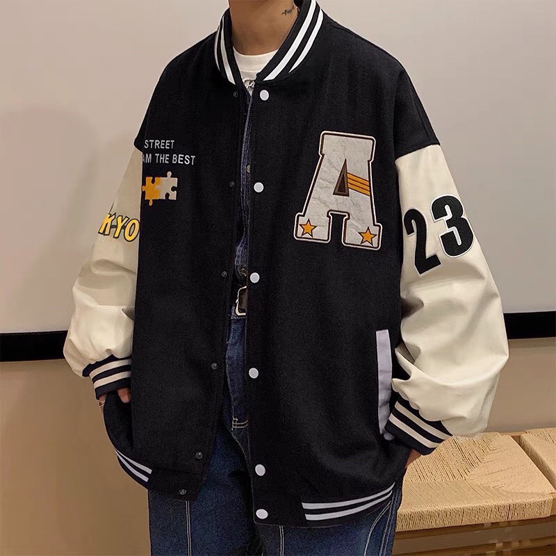 Áo VARSITY JACKET BOMBER NỈ CHỮ A - Áo khoác nỉ PE lót bông thích hợp mặc cả Nam và Nữ
