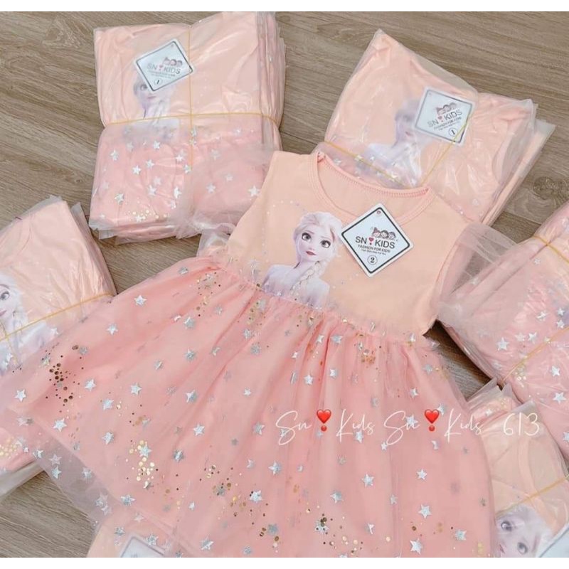 Váy xòe công chúa bé gái Elsa ren mềm chất đẹp mát
