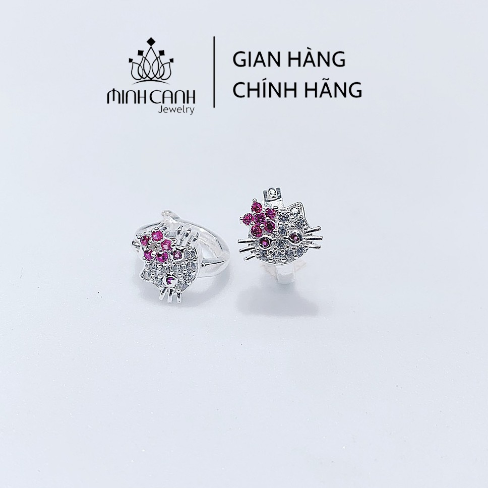 Bông Tai Bạc Mèo Hello Kitty Khóa Bấm Cho Bé - Minh Canh Jewelry