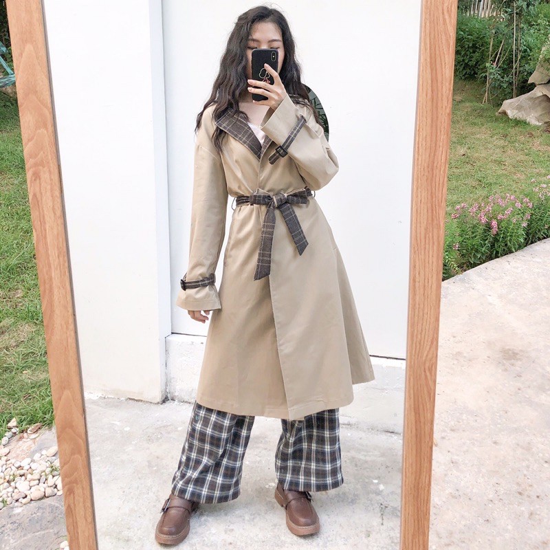 Áo khoác Khaki Trenchcoat dáng dài kèm đai
