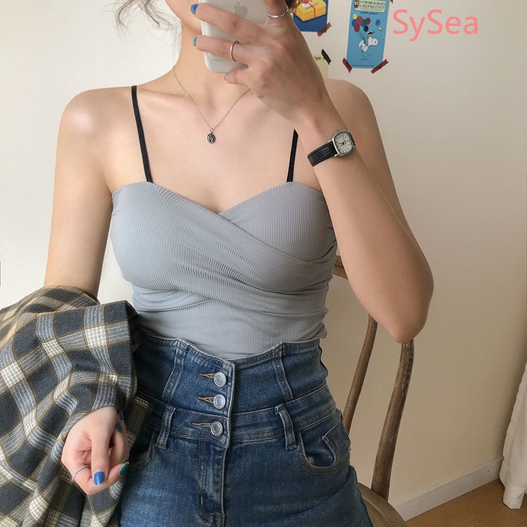 Summer Women Sexy Camisole Tank Top with Chest Pad