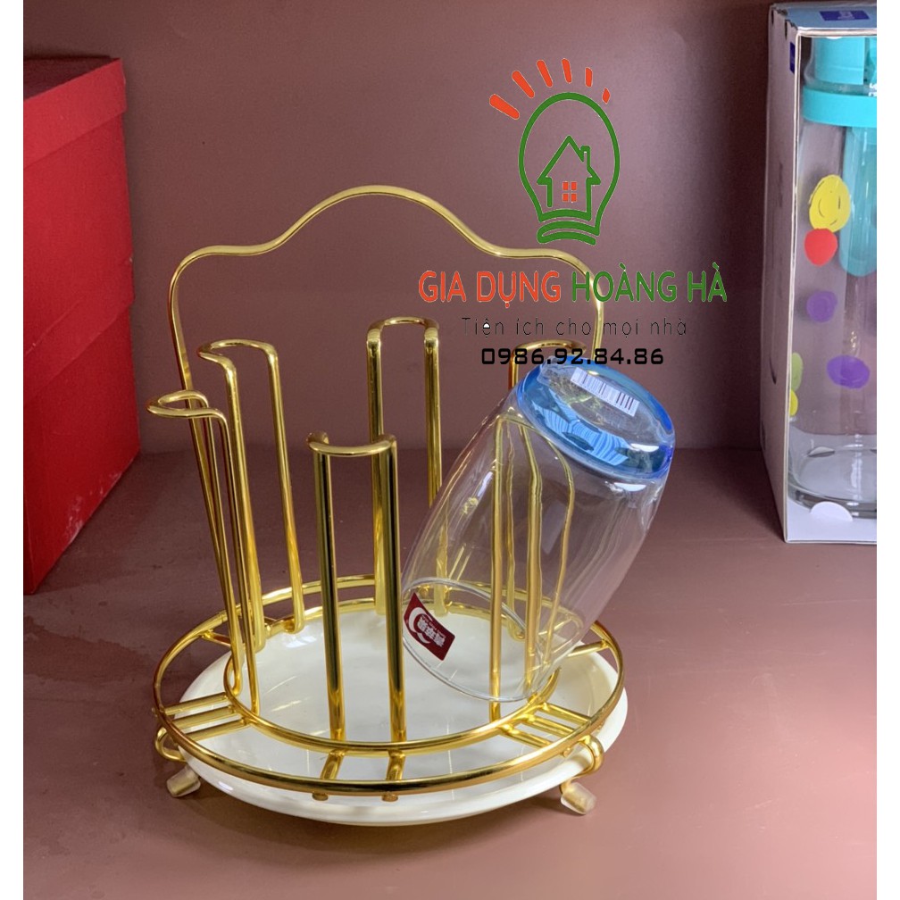 Khay úp cốc tròn mạ vàng CAO CẤP kiểu dáng sang trọng có đĩa hứng nước
